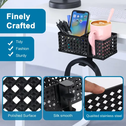 Miniatura 5 de Soporte para tazas de escritorio, gancho con clip, soporte para bolígrafo, organizador de escritorio, soporte para lápices, soporte para teléfono