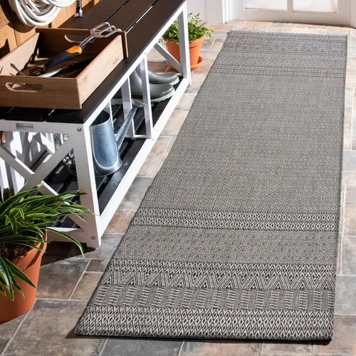 Miniatura 28 de SAFAVIEH Alfombra lavable al aire libre, colección Courtyard - 2'3" x 5', gris y negro, no desprende pelusa y fácil limpieza, ideal para patio