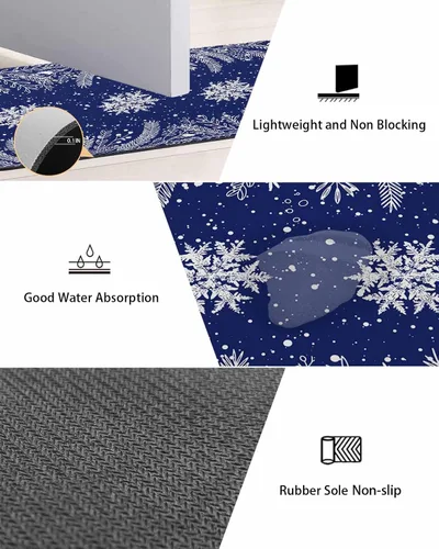 Miniatura 3 de Tapete de baño de copos de nieve azul marino para bañera, antideslizante, de secado rápido y absorbente, tierra de diatomeas, fregadero, dormitorio