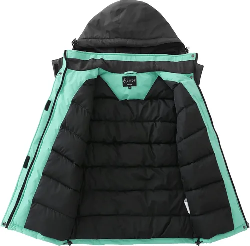 Miniatura 2 de Spmor Chaqueta de esquí impermeable con capucha para mujer, abrigo de snowboard cálido para invierno