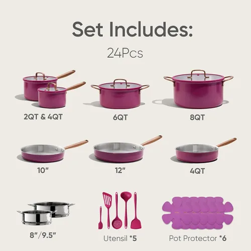 Miniatura 2 de CAROTE Juego de 24 piezas de utensilios de cocina de acero inoxidable de tres capas, juego de ollas y sartenes, juegos de cocina de inducción