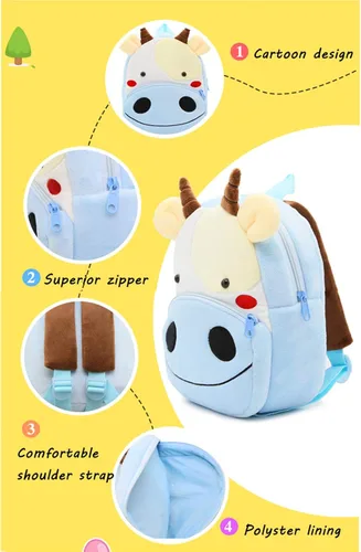 Miniatura 4 de Ladyzone Mochila para niños pequeños con diseño de animales del zoológico, bonita bolsa de felpa de dibujos animados de 10 pulgadas para niños
