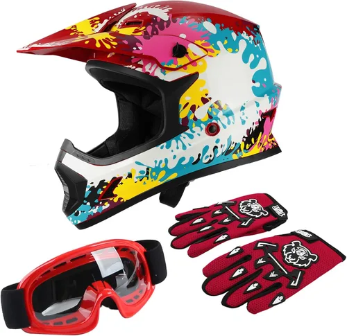 Miniatura 15 de TCT-MOTORPARTS DOT - Casco de motocross para niños y jóvenes, casco de cara completa para motocross, ATV, todoterreno, casco de cuatro ruedas, araña