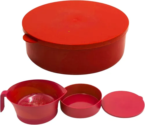 Miniatura 2 de Colador de grasa con asa y recipiente, cuenco con tapa, juego de 3 cepas Cepas de carne molida, tocino y pasta Gadget de cocina seguro sin BPA