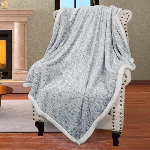 Miniatura 8 de Manta de sherpa gris, súper suave, cálida, cómoda, con copos de nieve, manta reversible esponjosa, manta temática de vacaciones (50 x 60 pulgadas)
