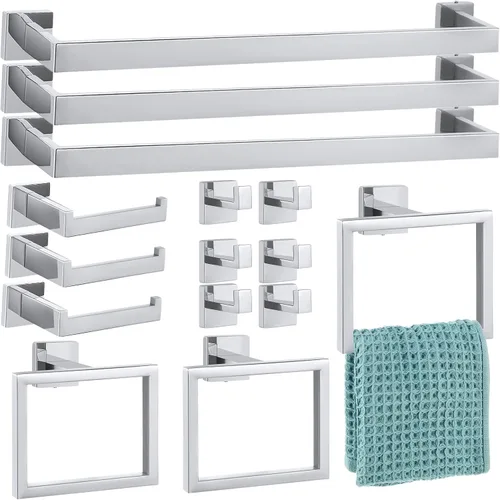 Miniatura 13 de Gisafai Juego de 15 piezas de accesorios de baño negros de 23.6 pulgadas, kit de barra de toalla de baño de acero inoxidable, toalleros, ganchos