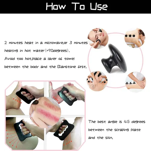 Miniatura 3 de Herramienta raspadora muscular, herramienta corporal Gua Sha con 2 piezas de piedras calientes para masaje, herramientas de masaje para raspar