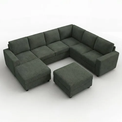 Miniatura 8 de HONBAY Sofá modular de pana con almacenamiento en forma de L para sala de estar, sofá seccional de 6 plazas, color beige