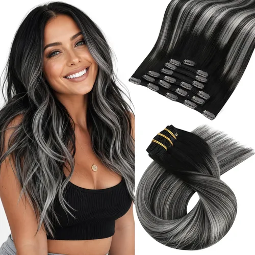Miniatura 82 de Moresoo Extensiones de cabello humano Remy con clip, color rubio platino, extensiones de cabello humano real de doble trama, color rubio #60, 18