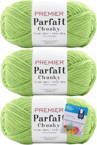 Miniatura 44 de Premier Yarns Parfait - Paquete de 3 unidades de felpilla gruesa de 3.5 onzas, peso supervoluminoso, paquete de 3 unidades con soportes para puntada