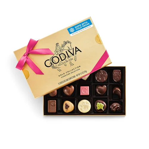 Godiva Gold - Caja de regalo de chocolate surtido, chocolates belgas oscuros y con leche con pralinés, ganaches y caramelos, regalo gourmet para el