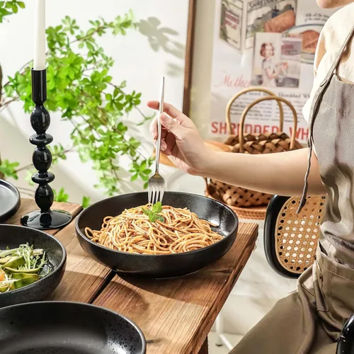 Miniatura 6 de S&Q'S CERAMICS Grandes Cuencos de Pasta, Juego de 4 Cuencos Grandes para Ensalada de 65 onzas, Platos de Cerámica Anchos y Poco Profundos de 10