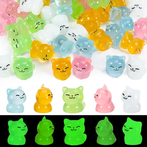 50 piezas de mini figuras luminosas de resina de animales de gato pequeño que brillan en la oscuridad, estatuas de gatos en miniatura adornos para