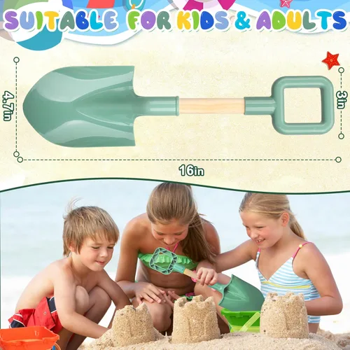 Miniatura 2 de Pala de playa con mango de madera, juguete de nieve para niños, pala de arena, juguete de arena para niños de 4 a 12 años, herramientas de Azul