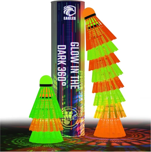 EAGLES Glow in The Dark Badminton Shuttlecocks - 5 or 10 Pack Lighting Birdies, LED or 360° Glow Birdie Balls for Badminton Set Light Up Birdies