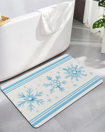 Winter Snowflake Bath Mat for Tub,Non Slip Bathroom Floor Runner Rug Quick Dry & Absorbent Diatomaceous Earth Shower Sink Kitchen Living Room