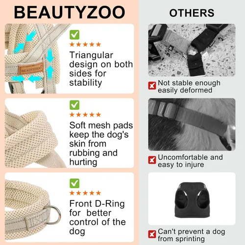 Miniatura 4 de BEAUTYZOO Arnés para Perros Pequeños, Juego de Arnés y Correa sin Tirones, Arnés de Chaleco para Cachorros Suave a Prueba de Escapes con Manija