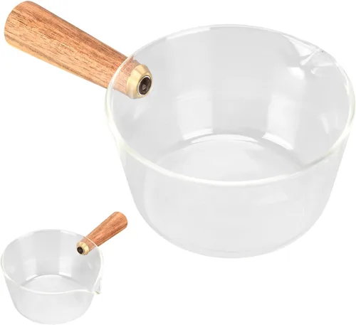 Miniatura 7 de Sartén para leche, olla de leche de vidrio con mango de madera antiadherente, con boquilla en forma de V, cacerola para cocinar, accesorios