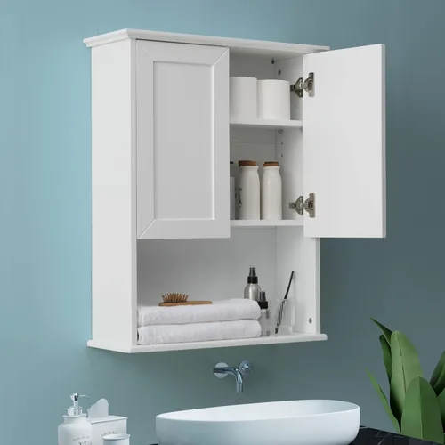 Miniatura 11 de VANIRROR Armario de pared de baño negro de 23 x 29 pulgadas, botiquín de madera con 2 puertas y estante ajustable, armario montado en la pared sobre