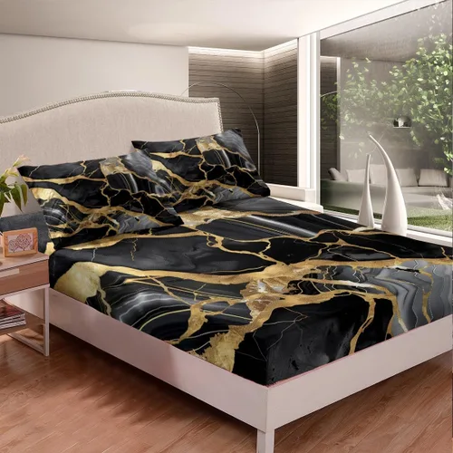 Miniatura 4 de Erosebridal Juego de sábanas tamaño individual de acuarela gris con mármol negro para niños y adolescentes, juego de ropa de cama