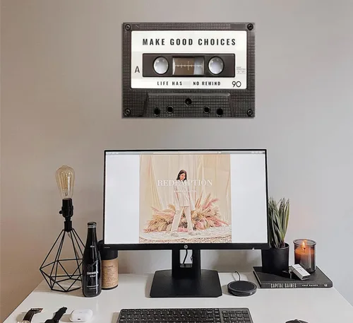 Miniatura 6 de Lienzo inspirador para la oficina, cuadro vintage de cinta de cassett, impresiones "Make Good Choices Life Has No Rewind", arte inspirador