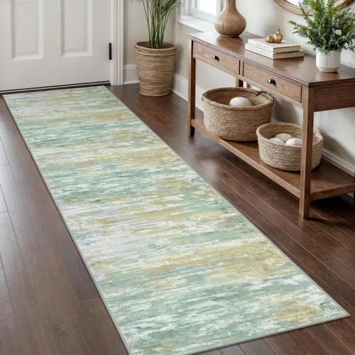 Miniatura 147 de KOZYFLY – Alfombra de pasillo moderna y lavable de diseño abstracto verde, 2 x 5 pies, antideslizante, suave y de pelo corto, ideal para cocina