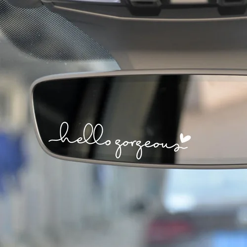 Miniatura 7 de 2 calcomanías de vinilo con el texto “Hello Gorgeous” para espejo retrovisor, amor propio, cuidado personal, para la ventana del auto y laptop
