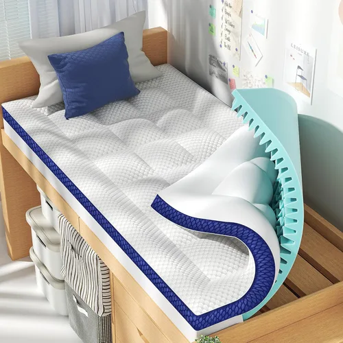 Miniatura 10 de BEDELITE Cubrecolchón de espuma viscoelástica de doble capa de 4 pulgadas, tamaño individual, funda de colchón suave de 2 pulgadas y espuma