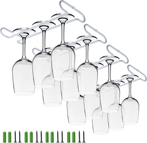 Miniatura 9 de Estante para copas de vino de 10 pulgadas debajo del gabinete, estante para almacenamiento de copas colgantes, organizador de vasos con secado
