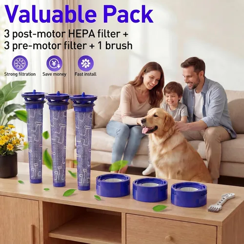 Miniatura 6 de Juego de 6 filtros de repuesto para aspiradoras Dyson V7, V8 Animal y V8 Absolute inalámbricas, 3 filtros post, 3 filtros pre, reemplaza la pieza
