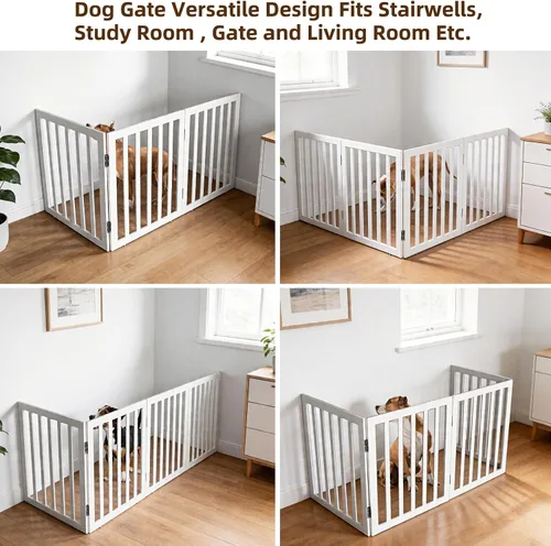 Miniatura 4 de Puerta para perros para interiores, valla independiente para perros, para la casa, puertas, pasillos o escaleras, puerta para mascotas plegable
