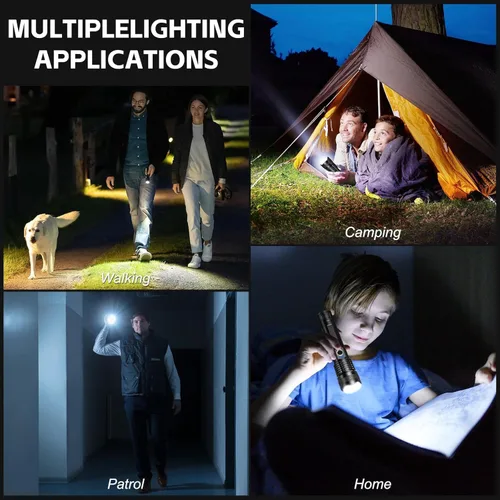 Miniatura 7 de Kmivo Paquete de 4 linternas recargables de alto lúmenes, 990,000 lúmenes, linterna LED ajustable súper brillante, impermeable, con 5 modos, ideal