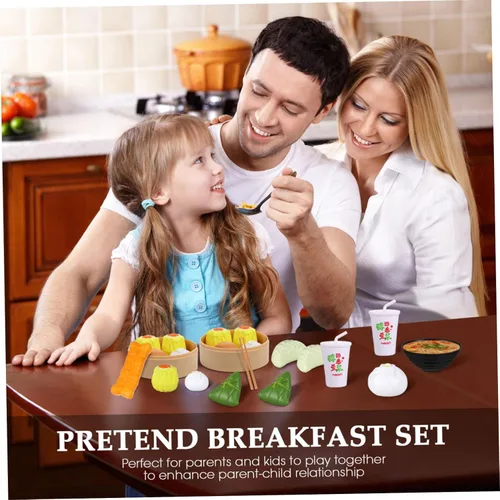 Miniatura 8 de Ipetboom Juego de 2 juegos de comida de juguete, juego de cocina, 26 piezas de desayuno chino al vapor, juego de comida para niños, familia, juego