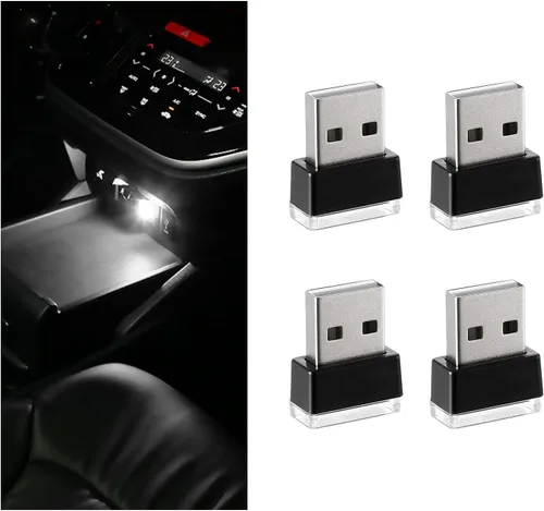 Miniatura 25 de 4 PCS Lámpara de Atmósfera Interior de Coche LED USB, Mini Luz Nocturna LED Portátil, Kit de Iluminación Ambiental de Maletero con Interfaz USB