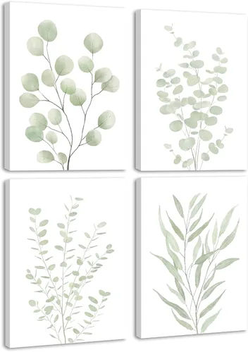 Miniatura 13 de KUVIOKE Arte botánico enmarcado bohemio para pared de plantas de baño, decoración de pared, impresiones de hojas de eucalipto verde salvia, estética