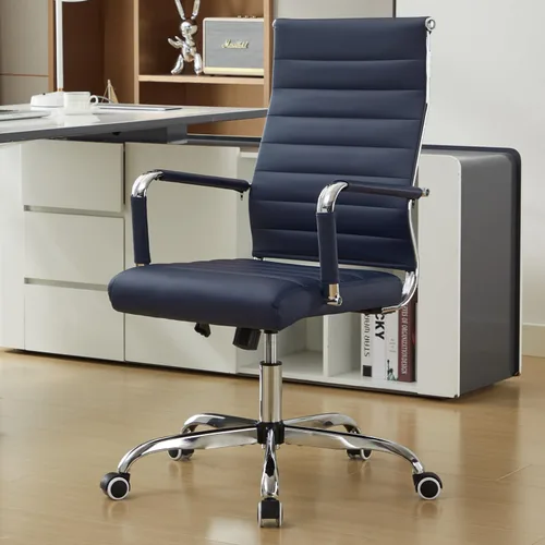 Miniatura 10 de Silla de escritorio de oficina de cuero, sillas de sala de conferencias con ruedas, sillas ejecutivas modernas para invitados con brazos. Gris