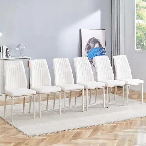 Miniatura 26 de Juego de 4 sillas de comedor modernas, de piel sintética, con patas de metal, para comedor, oficina, sala de espera (juego de 4, color blanco)