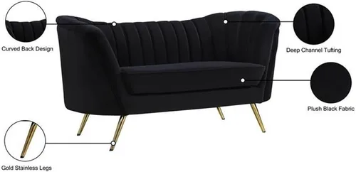 Miniatura 6 de Meridian Furniture Margo Collection Modern Sofá biplaza tapizado de terciopelo contemporáneo con acolchado de canal profundo y patas de acero