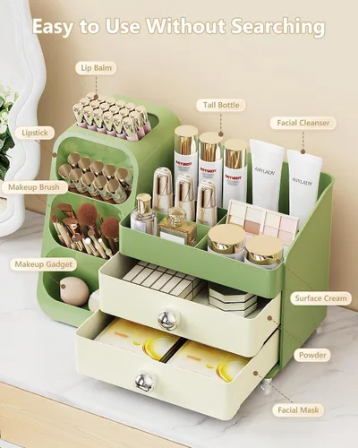 Miniatura 3 de Anylady Organizador de maquillaje de gran capacidad con soporte para brochas de maquillaje para tocador, material grueso, organizador de encimera