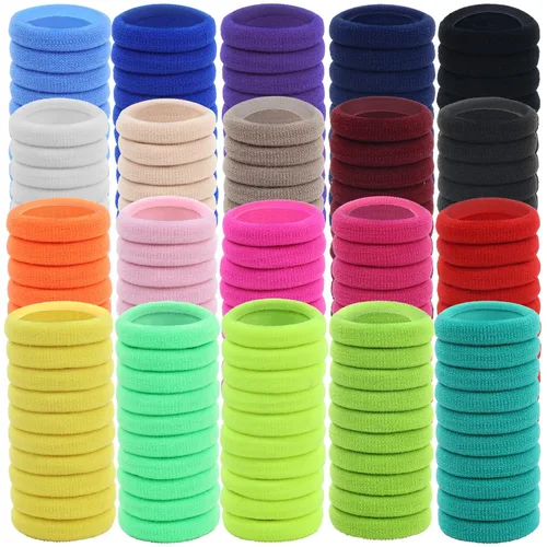 Lawie Paquete de 200 bandas elásticas de tela de rizo de tejido grueso y colorido para coleta de cabello fino y rizado