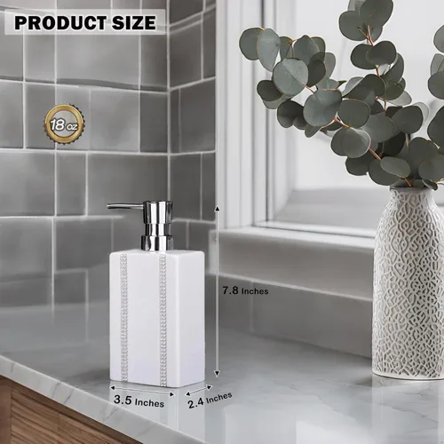 Miniatura 6 de Dispensador de jabón de mano de 18 onzas líquidas y loción, botella de cerámica blanca para cocina, baño, encimera, lavandería, capacidad