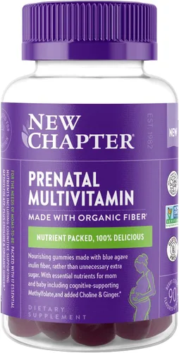 New Chapter Gomitas multivitamínicas prenatales - 67% menos de azúcar, gomitas prenatales para mamá y bebé saludable con metilfolato, vitamina D3,