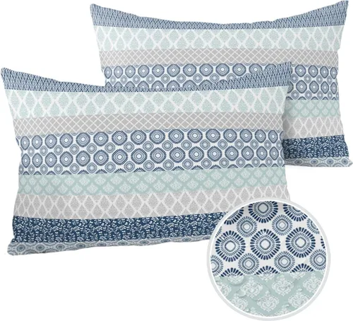 Juego de 2 fundas de almohada impermeables para exteriores, color azul, bohemio, a rayas, tribal, vingtage, de 20 x 12 pulgadas, estilo bohemio,