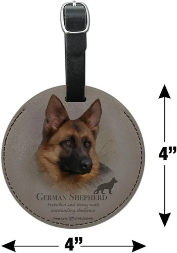 Miniatura 6 de Tarjeta de identificación redonda de piel con diseño de perro pastor alemán