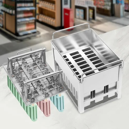 Miniatura 2 de Kit de moldes de paletas de hielo de acero inoxidable, moldes industriales para helados, soporte comercial para palitos de helado + cepillo
