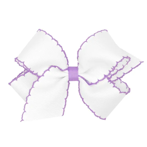 Miniatura 45 de Wee Ones - Lazo clásico de grogrén con borde de puntadas lunares para niñas, con clip para cabello WeeStay, borde en contraste, King, blanco