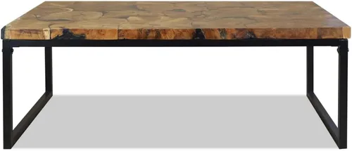 Miniatura 6 de Black and Brown Teak Wood Coffee Table, 43.3x23.6x15.7 in Rectangular Resin Living Room Table, Rustic Mesa de Centro para Sala, Durable Home