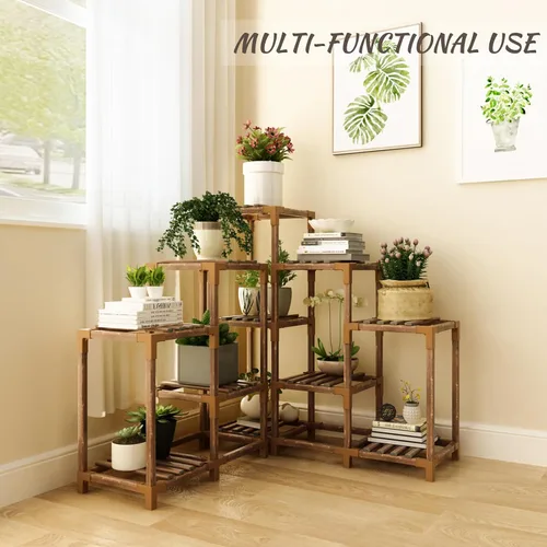 Miniatura 2 de Soporte para plantas para interiores y exteriores, estante esquinero de 11 niveles para múltiples plantas, combo de estante grande de madera