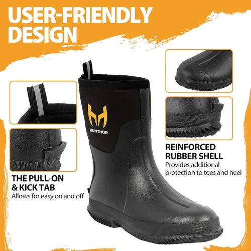 Miniatura 3 de Botas de goma para hombre con vástago de acero, botas de lluvia aisladas de neopreno de 0.236 pulgadas, botas de trabajo de goma impermeables a