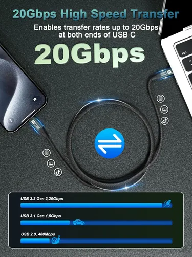 Miniatura 6 de Cable Corto USB C para Monitor 1 Pie - 8K@60Hz Cable de Video USB-C - Carga Rápida PD 100W - Transferencia de Datos USB 3.2 Gen 2 20Gbps, Cable